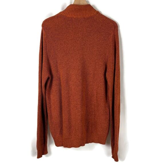 GH Bass Men's 100% Cotton Knit Pullover Henley Sweater Sherpa Collar Orange Med - Picture 2 of 7